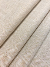 Load image into Gallery viewer, Designer Water &amp; Stain Resistant Taupe MCM Mid Century Modern Herringbone Viscose Linen Upholstery Fabric WHS 4417