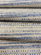 Load image into Gallery viewer, Irregular Remnant Piece of Schumacher Rustico Indigo Woven Beige Blue Stripe Upholstery Fabric WHS 4301