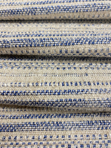 Irregular Remnant Piece of Schumacher Rustico Indigo Woven Beige Blue Stripe Upholstery Fabric WHS 4301