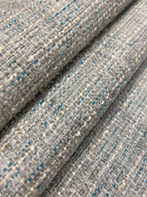 Load image into Gallery viewer, Designer Aqua Blue Cream Grey MCM Mid Century Modern Tweed Water &amp; Stain Resistant Upholstery Fabric WHS 4359