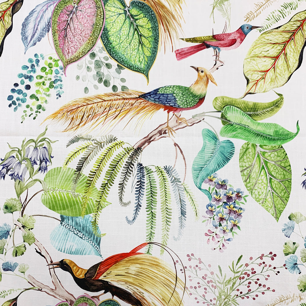 Cotton Cream Green Pink Red Teal Blue Mustard Organic Bird Floral Upholstery Drapery Fabric MGF