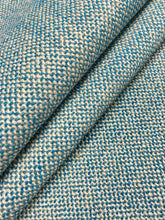 Load image into Gallery viewer, Designer Teal Blue Cream Wool Blend MCM Mid Century Modern Tweed Upholstery Fabric WHS 4405
