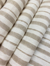 Load image into Gallery viewer, Designer Belgian Linen Cream Beige Taupe Stripe Water Resistant Drapery Fabric WHS 4230