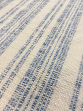 Load image into Gallery viewer, Designer Woven French Blue Cream Stripe MCM Mid Century Modern Water &amp; Stain Resistant Upholstery Fabric STA 4404