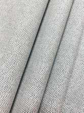 Load image into Gallery viewer, Designer Water &amp; Stain Resistant Teal White Herringbone MCM Mid Century Modern Upholstery Fabric WHS 4514