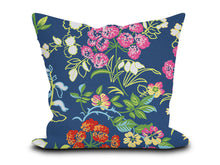 Load image into Gallery viewer, Custom Pillow Cover in Floral Botanical Thibaut Spring Garden in Navy Blue - One Side