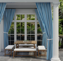 Load image into Gallery viewer, Heavy Duty Outdoor Solution Dyed Acrylic Royal Blue Cream Stripe Upholstery Drapery Fabric CF