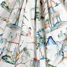 Load image into Gallery viewer, Ivory Green Pink Blue Asian Japanese Chinoiserie Cotton Toile Upholstery Drapery Fabric MGF