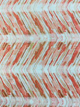 Load image into Gallery viewer, 1.25 Yd Stout Fabric Linger 1 Sunset Orange Beige Green Cream Embroidered Herringbone Drapery Fabric WHS 4287