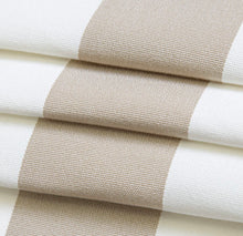 Load image into Gallery viewer, Heavy Duty Outdoor Solution Dyed Acrylic Tan Beige Cream Stripe Upholstery Drapery Fabric CF