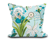 Load image into Gallery viewer, Custom Pillow Cover in Floral Thibaut Pasadena in Spa Blue - One Side