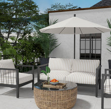 Load image into Gallery viewer, Heavy Duty Outdoor Solution Dyed Acrylic Tan Beige Cream Stripe Upholstery Drapery Fabric CF