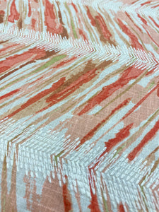 1.25 Yd Stout Fabric Linger 1 Sunset Orange Beige Green Cream Embroidered Herringbone Drapery Fabric WHS 4287