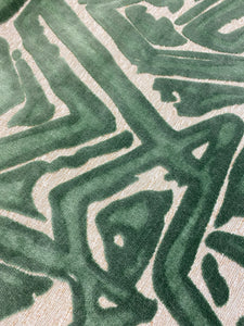 Opuzen AC DC Pine Green Beige Geometric Abstract Cut Velvet Water Resistant Upholstery Fabric STA 4328