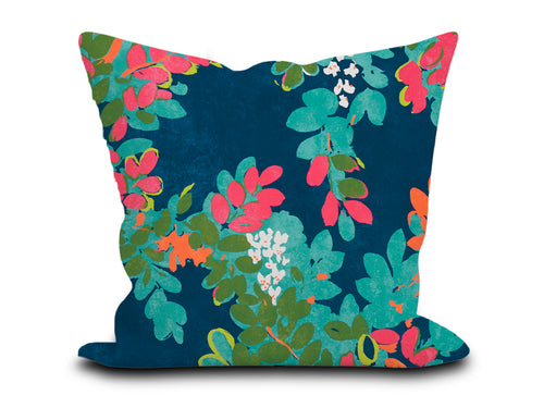 Custom Pillow Cover in Floral Botanical Thibaut Central Park in Navy Blue and Pink - Both Sides