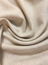 Load image into Gallery viewer, Designer Water &amp; Stain Resistant Taupe MCM Mid Century Modern Herringbone Viscose Linen Upholstery Fabric WHS 4417
