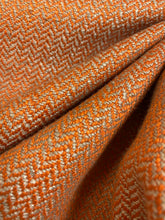 Load image into Gallery viewer, Designer Linen Viscose Ecru Orange Herringbone MCM Mid Century Modern Water &amp; Stain Resistant Upholstery Fabric WHS 4503