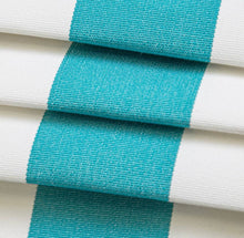 Load image into Gallery viewer, Heavy Duty Outdoor Solution Dyed Acrylic Turquoise Blue Cream Stripe Upholstery Drapery Fabric CF