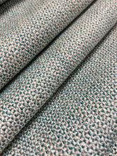 Load image into Gallery viewer, Designer Water &amp; Stain Resistant Teal Green Cream MCM Mid Century Modern Tweed Upholstery Fabric WHS 4345