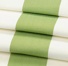 Load image into Gallery viewer, Heavy Duty Outdoor Solution Dyed Acrylic Lime Green Cream Stripe Upholstery Drapery Fabric CF
