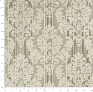 Spanish Made Damask Stripe Taupe Beige White Upholstery Drapery Fabric CF