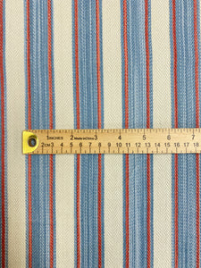 Penhaggon Designers Guild William Yeoward Sky Blue Red Greige Stripe Cotton Upholstery Drapery Fabric STA 4414