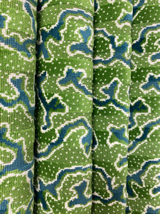 1.5 Yard Schumacher Corail Indoor Outdoor Emerald Green Teal Cream Abstract Cut Velvet Upholstery Fabric STA 4408