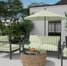Load image into Gallery viewer, Heavy Duty Outdoor Solution Dyed Acrylic Lime Green Cream Stripe Upholstery Drapery Fabric CF