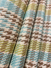 Load image into Gallery viewer, Designer Brown Aqua Blue Cream Lime Green Cream Check Plaid Water &amp; Stain Resistant Flax Upholstery Fabric WHS 4408