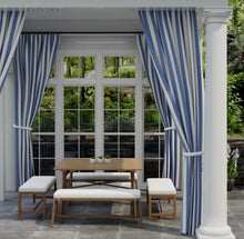 Load image into Gallery viewer, Heavy Duty Outdoor Solution Dyed Acrylic Purple Blue Cream Stripe Upholstery Drapery Fabric CF