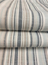 Load image into Gallery viewer, 1.8 Yard Designer Seafoam Green Grey Cream Taupe Belgian Linen Stripe Upholstery Fabric WHS 4311