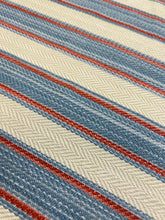 Load image into Gallery viewer, Penhaggon Designers Guild William Yeoward Sky Blue Red Greige Stripe Cotton Upholstery Drapery Fabric STA 4414
