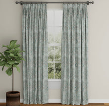 Load image into Gallery viewer, Spanish Made Turquoise Aqua Blue Grey White Brocade Damask Upholstery Drapery Fabric CF