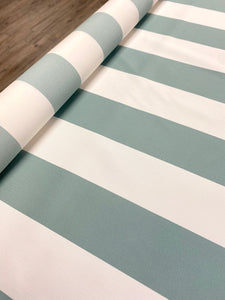 Designer Water & Stain Resistant Indoor Outdoor Green Seafoam Cream Awning Stripe Upholstery Drapery Fabric WHS 4340