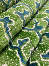 Load image into Gallery viewer, 1.5 Yard Schumacher Corail Indoor Outdoor Emerald Green Teal Cream Abstract Cut Velvet Upholstery Fabric STA 4408