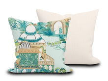 Load image into Gallery viewer, Custom Pillow Cover in Thibaut Floral Chinoiserie Mystic Garden in Spa Blue - One Side