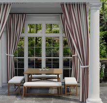 Load image into Gallery viewer, Heavy Duty Outdoor Solution Dyed Acrylic Wine Red Cream Stripe Upholstery Drapery Fabric CF
