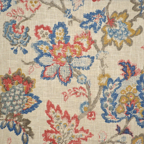 Linen Rayon Beige Red Mustard Navy Blue Jacobean Floral Upholstery Drapery Fabric MGF