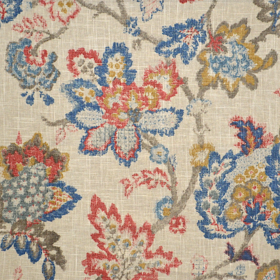 Linen Rayon Beige Red Mustard Navy Blue Jacobean Floral Upholstery Drapery Fabric MGF