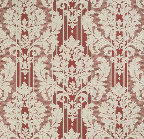 Spanish Made Rusty Red Beige Grey Stripe Damask Upholstery Drapery Fabric CF