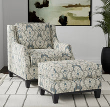 Load image into Gallery viewer, Spanish Made French Navy Blue Grey Damask Stripe Upholstery Drapery Fabric CF