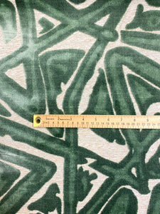 Opuzen AC DC Pine Green Beige Geometric Abstract Cut Velvet Water Resistant Upholstery Fabric STA 4328