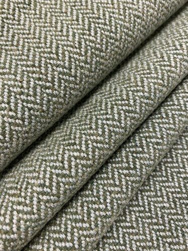 Designer Lime Green Grey Wool Herringbone MCM Mid Century Modern Water & Stain Resistant Upholstery Fabric WHS 4407