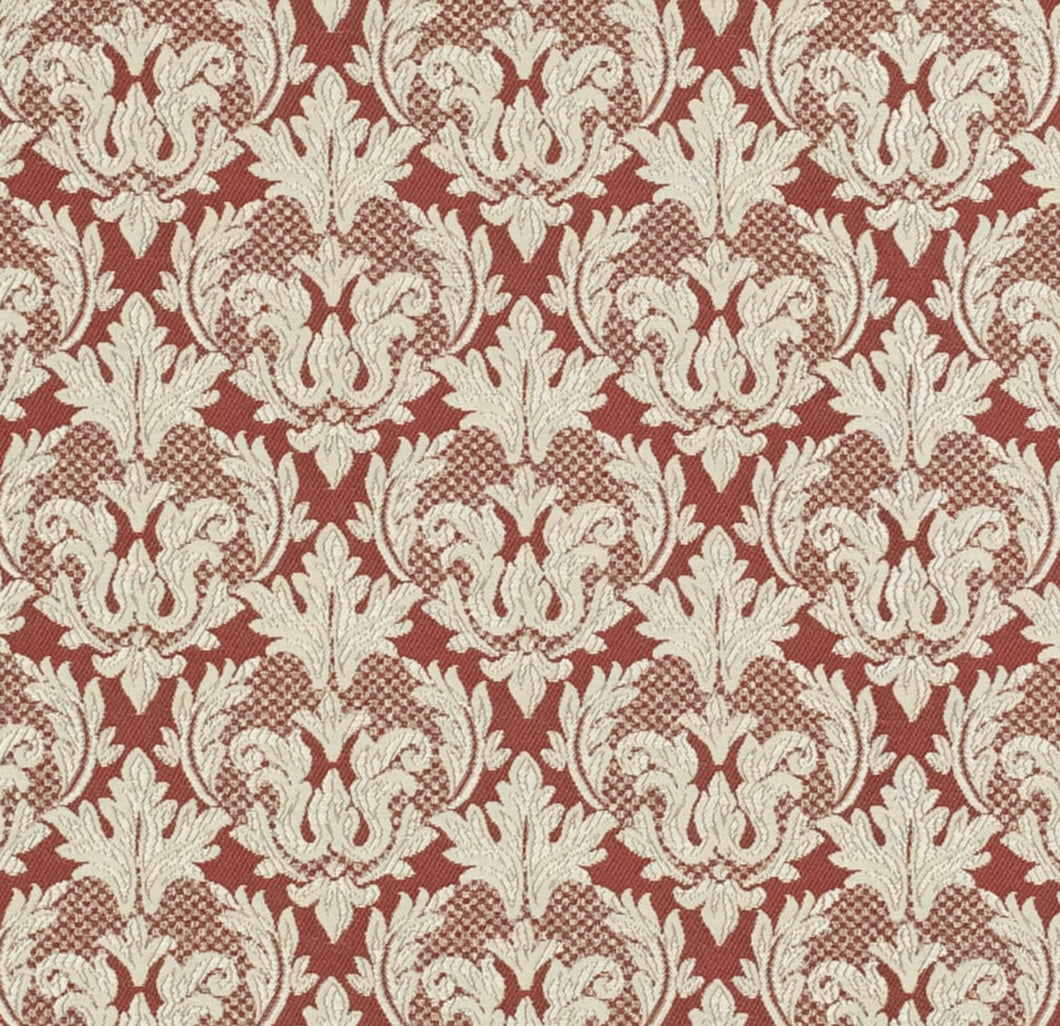 Spanish Made Rust Red Beige Grey Brocade Damask Upholstery Drapery Fabric CF