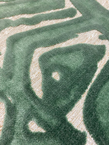 Opuzen AC DC Pine Green Beige Geometric Abstract Cut Velvet Water Resistant Upholstery Fabric STA 4328