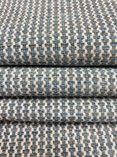 Designer Water & Stain Resistant Blue Brown Cream Upholstery Fabric WHS 4457