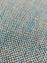 Load image into Gallery viewer, Designer Teal Blue Cream Wool Blend MCM Mid Century Modern Tweed Upholstery Fabric WHS 4405