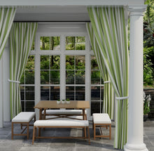 Load image into Gallery viewer, Heavy Duty Outdoor Solution Dyed Acrylic Lime Green Cream Stripe Upholstery Drapery Fabric CF