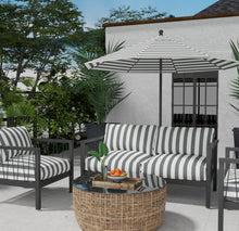 Load image into Gallery viewer, Heavy Duty Outdoor Solution Dyed Acrylic Charcoal Grey Cream Stripe Upholstery Drapery Fabric CF