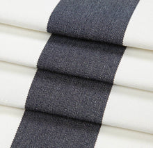 Load image into Gallery viewer, Heavy Duty Outdoor Solution Dyed Acrylic Navy Denim Blue Cream Stripe Upholstery Drapery Fabric CF